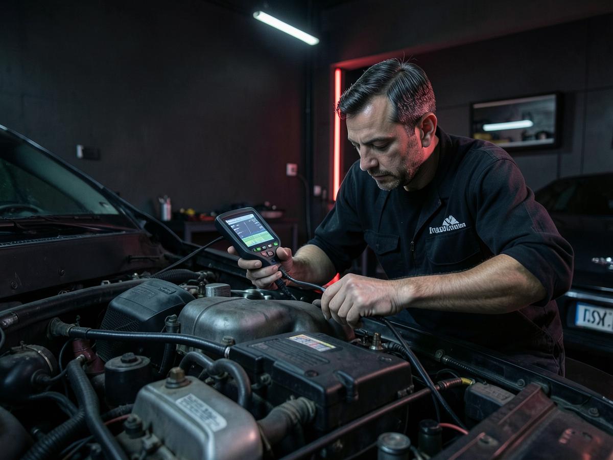 Technician running engine diagnostics on a vehicle at ER2 Auto Service